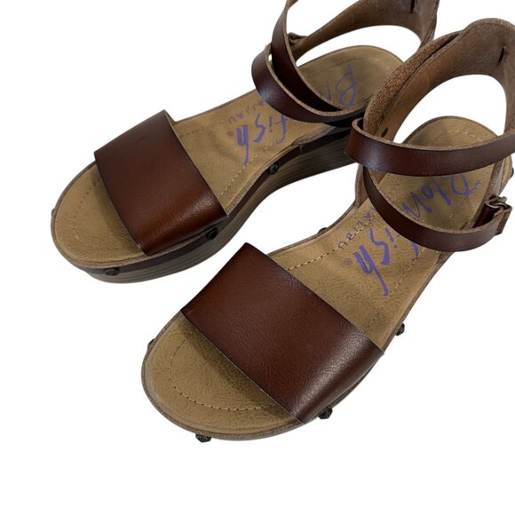 Blowfish Women 8.5 Brown Faux Leather Platform Sandal Adjustable Strap Studded - Picture 10 of 16